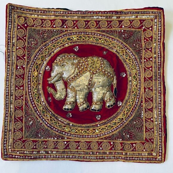 Embroidered Cushion cover with sequins works 16.5/16.5 inches - Picture 1 of 5